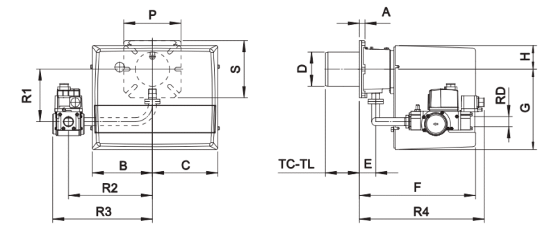 DIMENSI BURNER FBR GAS X0CE 
