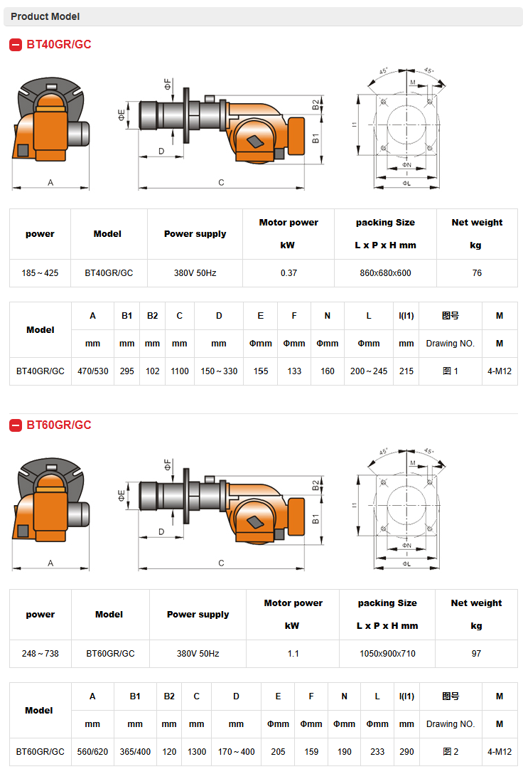 TEKNIKAL DATA BURNER BAITE BT40/ BT60 GR/GC