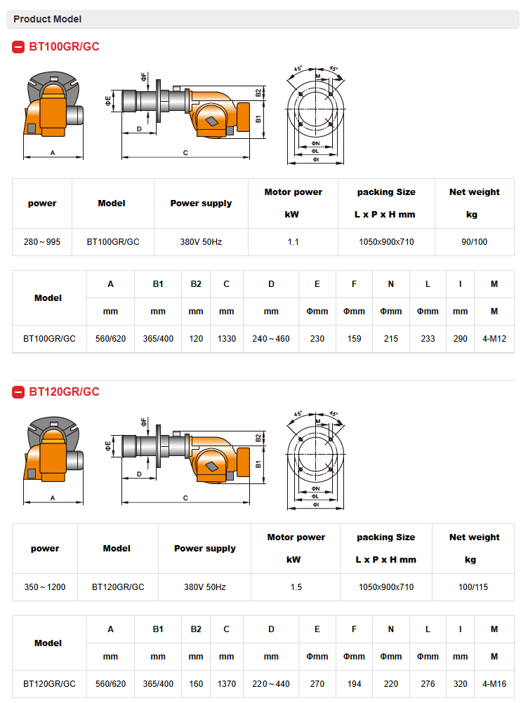 TEKNIKAL DATA BURNER BAITE BT100, BT120 GR/GC