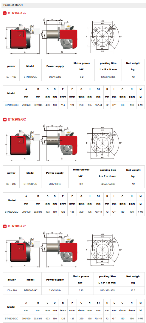 BURNER GAS BAITE BTN 15/ BTN 20/ BTN 30 G/GC